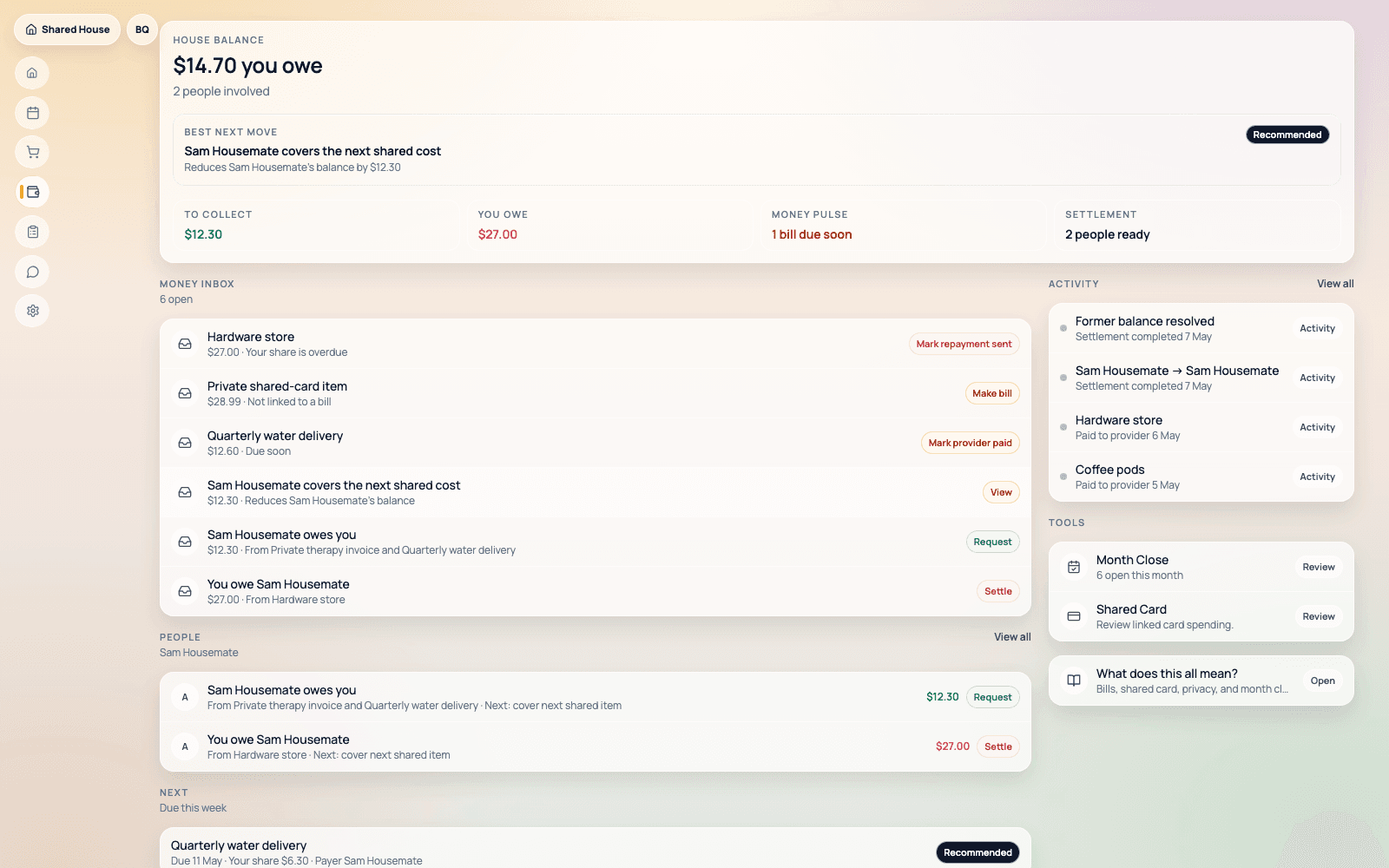 Bills & Repayments product screenshot for Bills stay visible