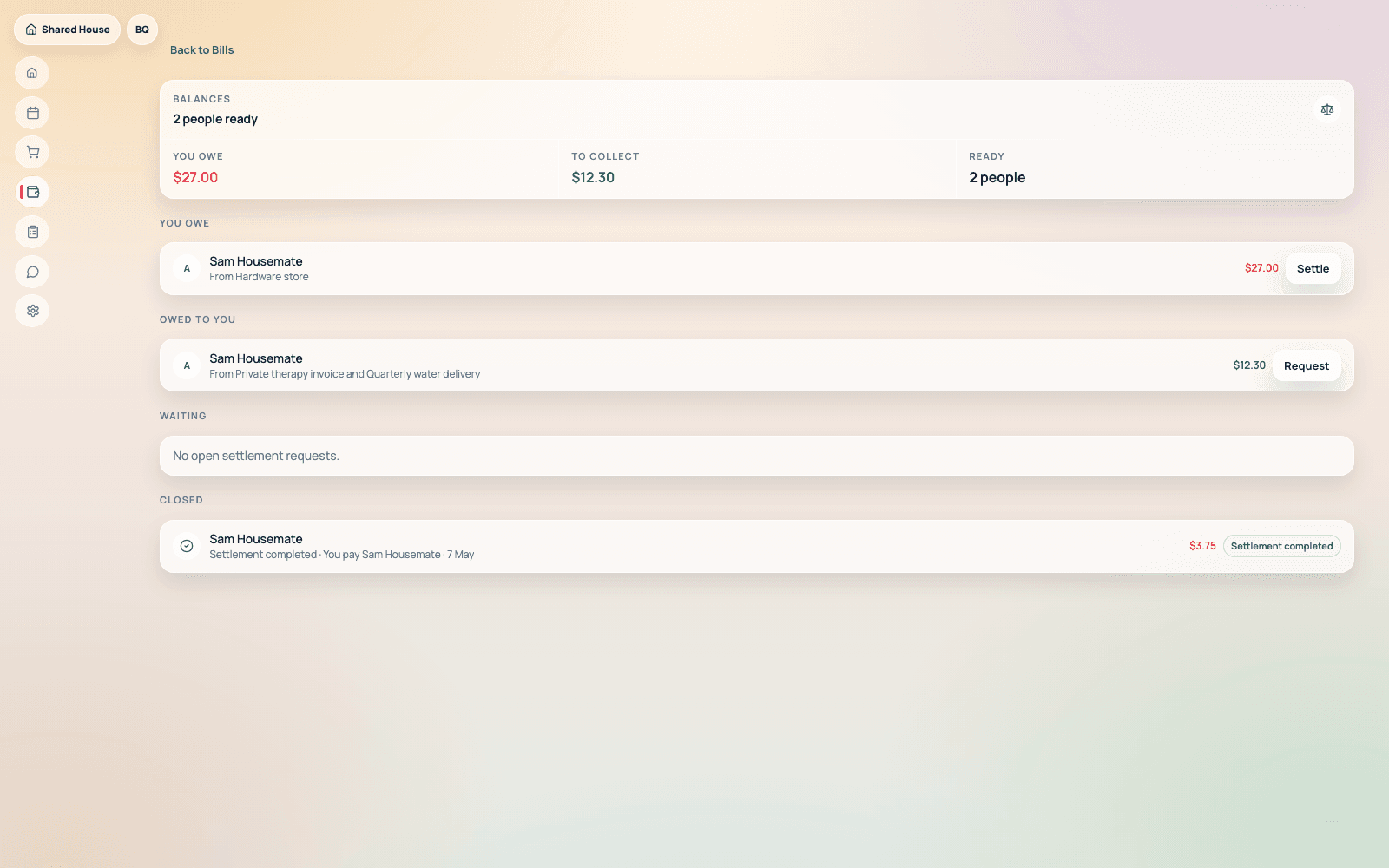 Bills & Repayments product screenshot for Privacy still matters